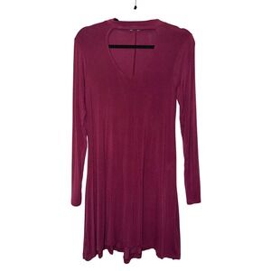 EXPRESS‎ Burgundy Long Sleeve Cutout Neck Swing Dress Women Size S